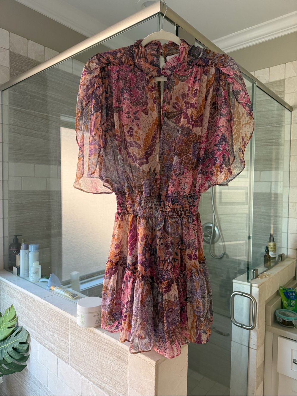 Misa Los Angeles Pink Paisley Mini Dress with Smocked Waist